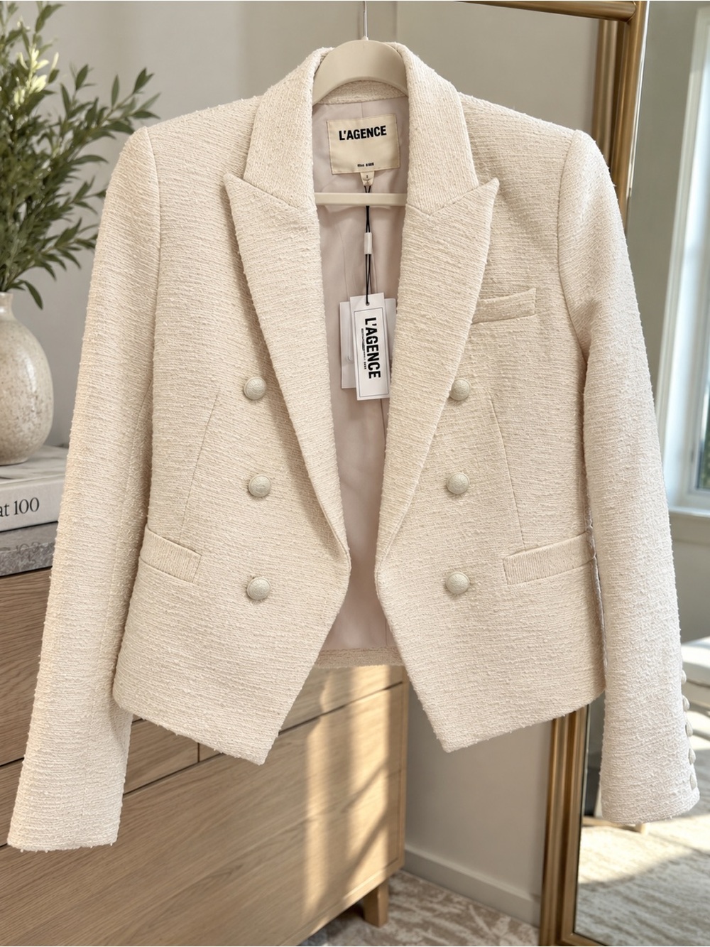 L’AGENCE Cream Ivory Tweed Double Breasted Blazer Jacket Size 2 NWT